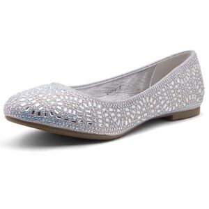 Herstyle Vicky Silver Rhinestone Embellished Ballerina Flats Size 9‎ Formal